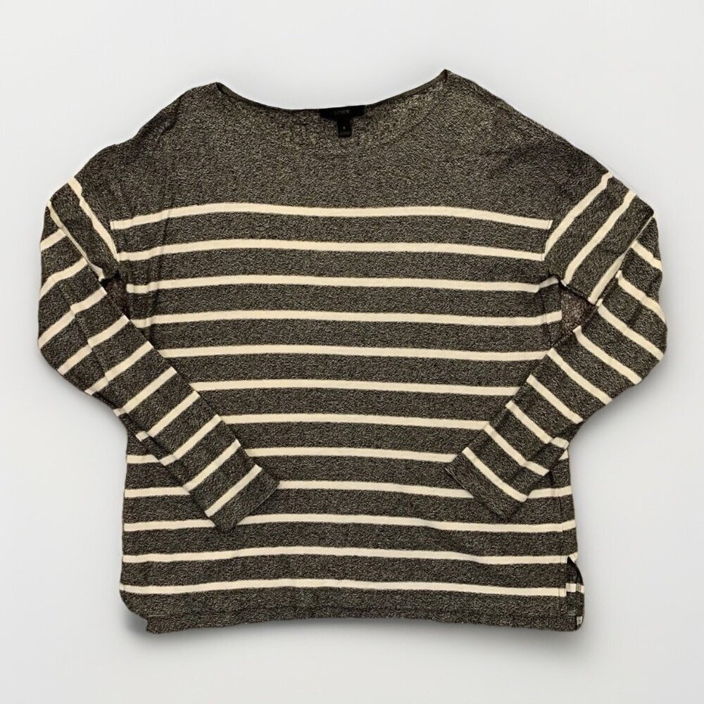 J Crew Women's Sweater Size S Gray White Striped Long Sleeves Round Neck GUC